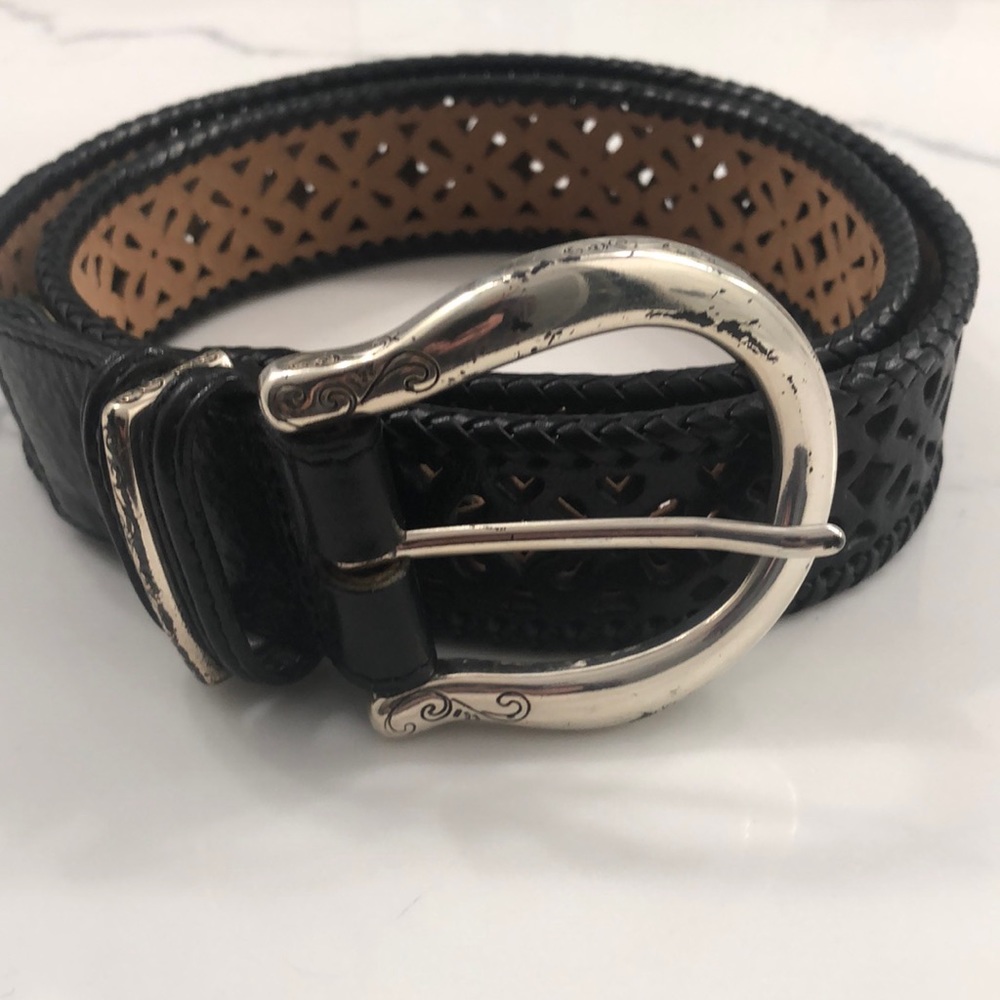 Brighton Vintage Black Leather Laser Cut Belt Size L 34